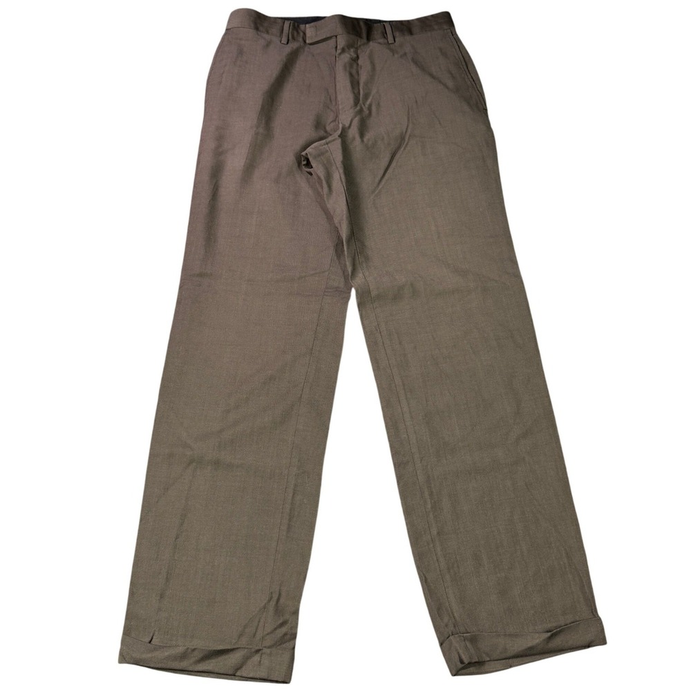 Hugo Boss‎ Pants Mens 32R Brown Virgin Wool Cuffed Dress Trousers